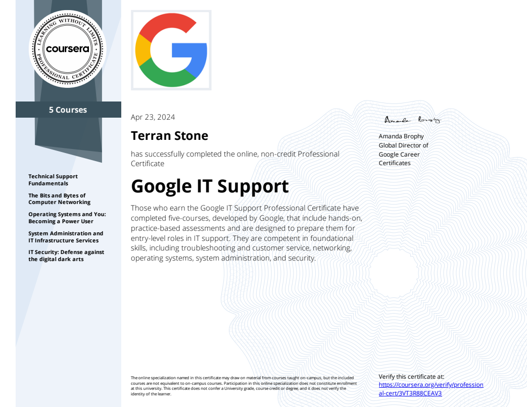 Google IT Support Certification
